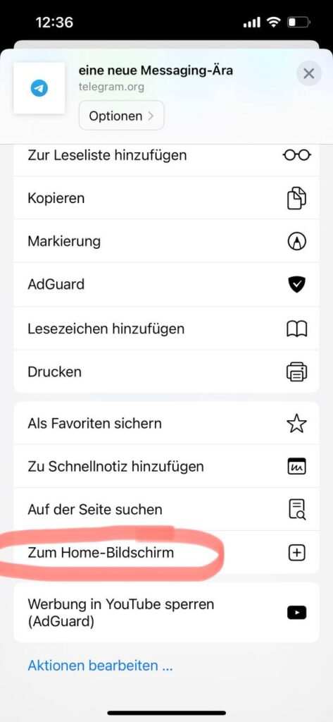Telegram iPhone Home Screen
